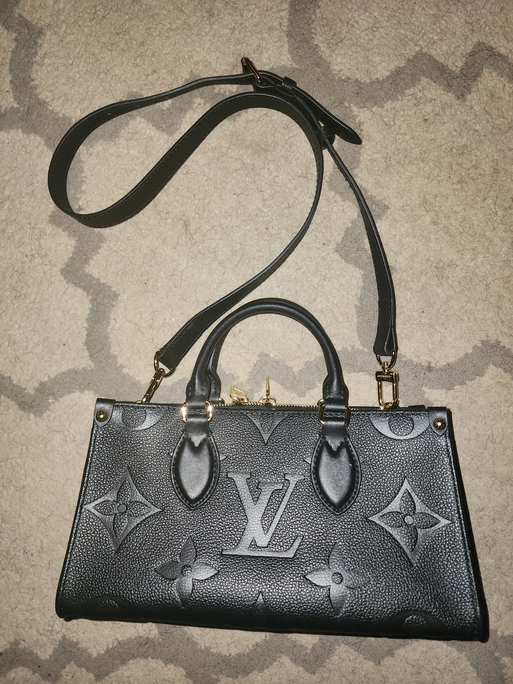 FAUX Louis Vuitton Black Embossed Leather 'OntheGo east west' Tote (knock off)